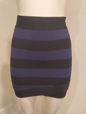 BCBGMAXAZRIA womens size S black navy blue striped bandage mini skirt